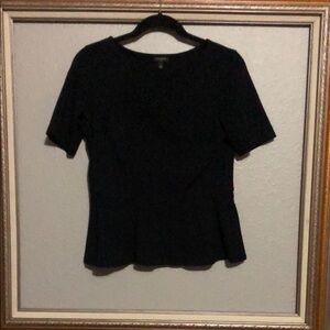 Talbots PEPLUM Slv Pullover TOP Black EUC